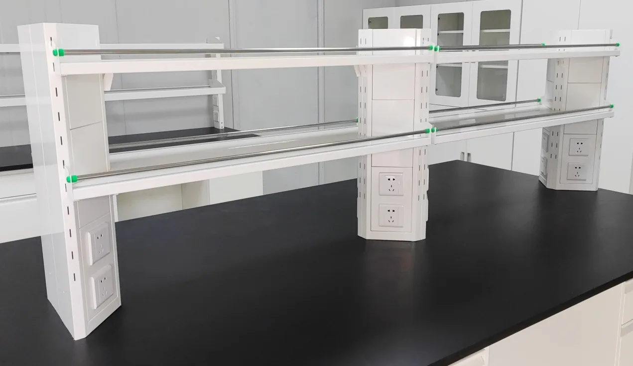 Laboratory reagent rack with integrated service columns